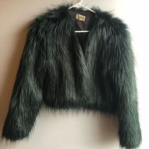 Green and black MuMu fur coat